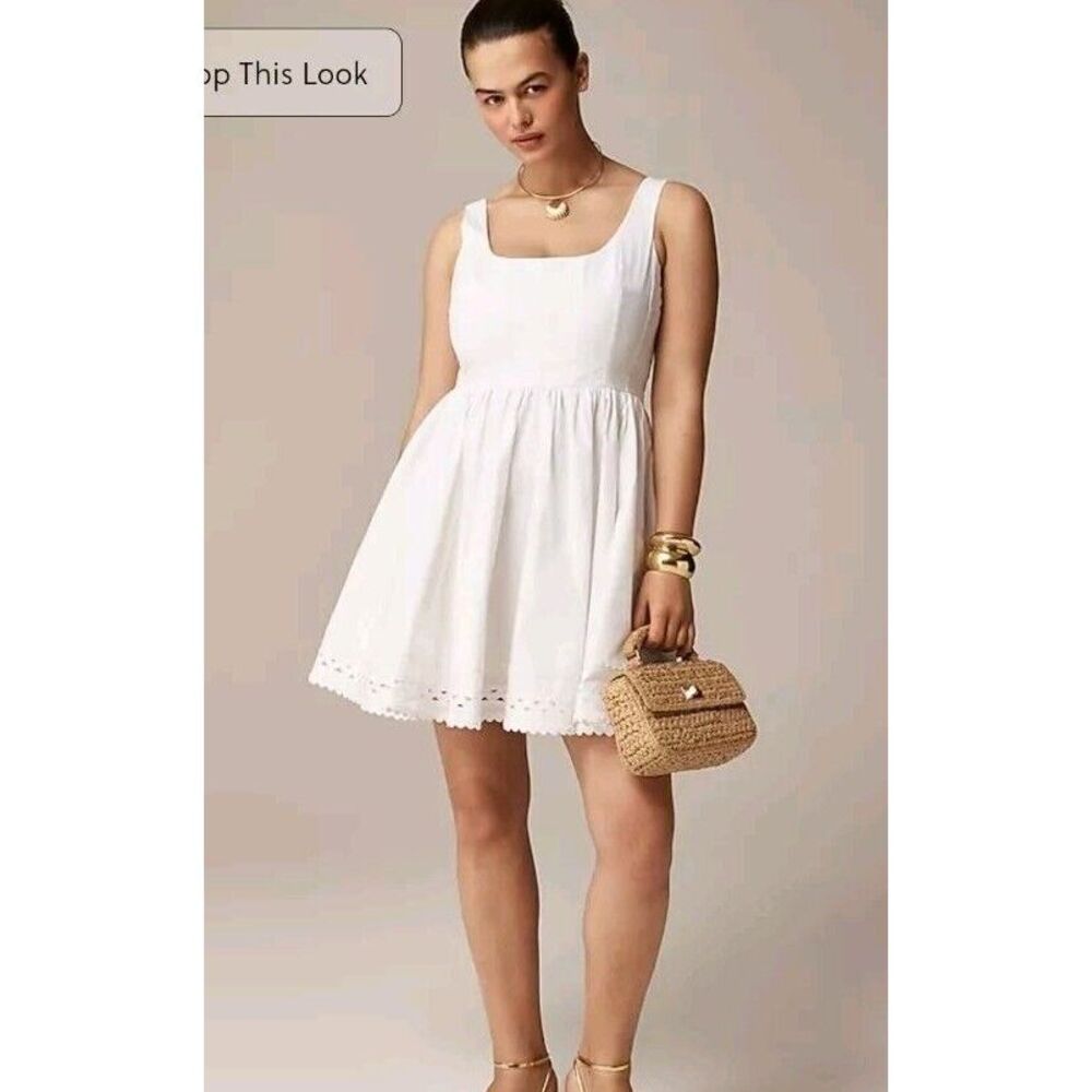 J.Crew‎ Fit & Flare Dress with Rick Rack Trim White Size 6 Lined Kentucky Derby